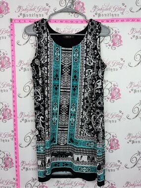 Style & Co. Mini dress or top Black, Teal & White Sleeveless Printed Shift Dress